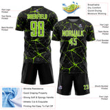 Custom Black Neon Green-White Abstract Network Crackle Sublimation Soccer Uniform Jersey