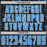 Custom Black Powder Blue-White Abstract Network Crackle Sublimation Soccer Uniform Jersey