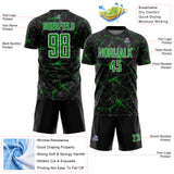 Custom Black Grass Green-White Abstract Network Crackle Sublimation Soccer Uniform Jersey