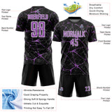 Custom Black Medium Purple-White Abstract Network Crackle Sublimation Soccer Uniform Jersey