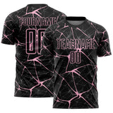 Custom Black-Light Pink Abstract Network Crackle Sublimation Soccer Uniform Jersey