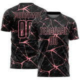 Custom Black-Medium Pink Abstract Network Crackle Sublimation Soccer Uniform Jersey