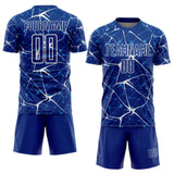 Custom Royal-White Abstract Network Crackle Sublimation Soccer Uniform Jersey