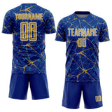 Custom Royal Old Gold-White Abstract Network Crackle Sublimation Soccer Uniform Jersey