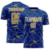 Custom Royal Old Gold-White Abstract Network Crackle Sublimation Soccer Uniform Jersey