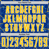 Custom Royal Yellow-White Abstract Network Crackle Sublimation Soccer Uniform Jersey