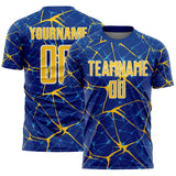Custom Royal Yellow-White Abstract Network Crackle Sublimation Soccer Uniform Jersey