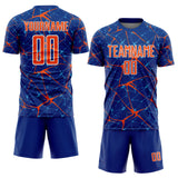 Custom Royal Orange-White Abstract Network Crackle Sublimation Soccer Uniform Jersey