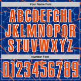 Custom Royal Orange-White Abstract Network Crackle Sublimation Soccer Uniform Jersey