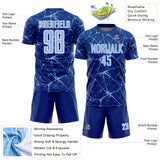 Custom Royal Light Blue-White Abstract Network Crackle Sublimation Soccer Uniform Jersey