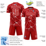 Custom Red-White Abstract Network Crackle Sublimation Soccer Uniform Jersey