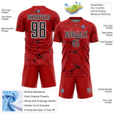 Custom Red Black-White Abstract Network Crackle Sublimation Soccer Uniform Jersey