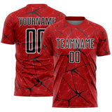 Custom Red Black-White Abstract Network Crackle Sublimation Soccer Uniform Jersey