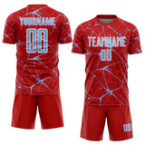 Custom Red Light Blue-White Abstract Network Crackle Sublimation Soccer Uniform Jersey