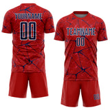 Custom Red Navy-White Abstract Network Crackle Sublimation Soccer Uniform Jersey