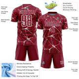 Custom Crimson-White Abstract Network Crackle Sublimation Soccer Uniform Jersey