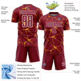 Custom Crimson Gold-White Abstract Network Crackle Sublimation Soccer Uniform Jersey