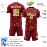Custom Crimson Old Gold-White Abstract Network Crackle Sublimation Soccer Uniform Jersey