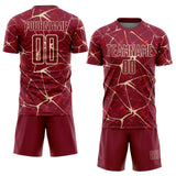 Custom Crimson-Cream Abstract Network Crackle Sublimation Soccer Uniform Jersey