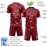 Custom Crimson-Cream Abstract Network Crackle Sublimation Soccer Uniform Jersey