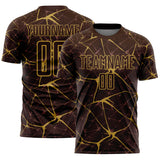 Custom Brown-Old Gold Abstract Network Crackle Sublimation Soccer Uniform Jersey