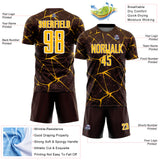 Custom Brown Gold-White Abstract Network Crackle Sublimation Soccer Uniform Jersey