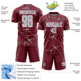 Custom Burgundy Gray-White Abstract Network Crackle Sublimation Soccer Uniform Jersey
