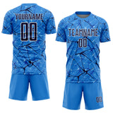 Custom Powder Blue Navy-White Abstract Network Crackle Sublimation Soccer Uniform Jersey