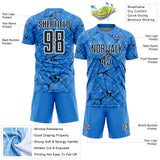Custom Powder Blue Black-White Abstract Network Crackle Sublimation Soccer Uniform Jersey