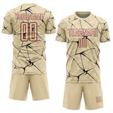 Custom Cream Black-Crimson Abstract Network Crackle Sublimation Soccer Uniform Jersey