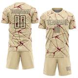Custom Cream Crimson-Black Abstract Network Crackle Sublimation Soccer Uniform Jersey