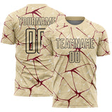 Custom Cream Crimson-Black Abstract Network Crackle Sublimation Soccer Uniform Jersey