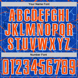Custom Thunder Blue Orange-White Abstract Network Crackle Sublimation Soccer Uniform Jersey