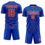 Custom Thunder Blue Red-White Abstract Network Crackle Sublimation Soccer Uniform Jersey
