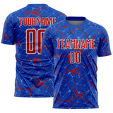 Custom Thunder Blue Red-White Abstract Network Crackle Sublimation Soccer Uniform Jersey