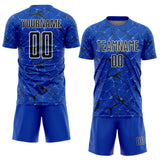 Custom Thunder Blue Black-White Abstract Network Crackle Sublimation Soccer Uniform Jersey