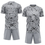 Custom Gray Black-White Abstract Network Crackle Sublimation Soccer Uniform Jersey