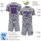 Custom Gray Purple-Black Abstract Network Crackle Sublimation Soccer Uniform Jersey