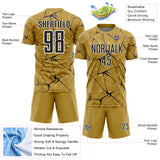 Custom Old Gold Black-White Abstract Network Crackle Sublimation Soccer Uniform Jersey
