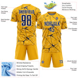 Custom Gold Navy-White Abstract Network Crackle Sublimation Soccer Uniform Jersey
