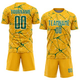 Custom Gold Kelly Green-White Abstract Network Crackle Sublimation Soccer Uniform Jersey
