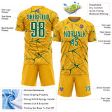 Custom Gold Kelly Green-White Abstract Network Crackle Sublimation Soccer Uniform Jersey