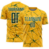 Custom Gold Green-White Abstract Network Crackle Sublimation Soccer Uniform Jersey
