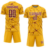 Custom Gold Crimson-White Abstract Network Crackle Sublimation Soccer Uniform Jersey