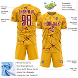 Custom Gold Crimson-White Abstract Network Crackle Sublimation Soccer Uniform Jersey