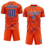Custom Orange Royal-White Abstract Network Crackle Sublimation Soccer Uniform Jersey