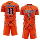 Custom Orange Navy-White Abstract Network Crackle Sublimation Soccer Uniform Jersey