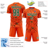 Custom Orange Green-White Abstract Network Crackle Sublimation Soccer Uniform Jersey