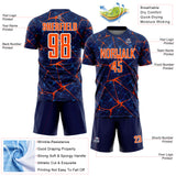 Custom Navy Orange-White Abstract Network Crackle Sublimation Soccer Uniform Jersey
