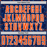 Custom Navy Orange-White Abstract Network Crackle Sublimation Soccer Uniform Jersey
